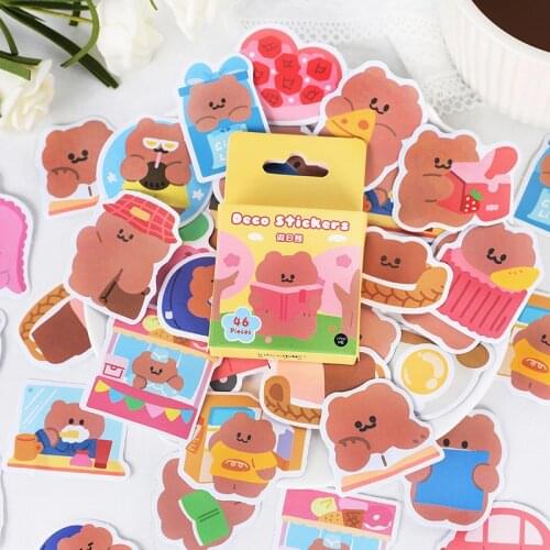 46 PCS Self-adhesive Paper Cute Cartoon Cat Bear Decorative Stickers for Scrapbooking Planners Diary Notebooks Album Journal