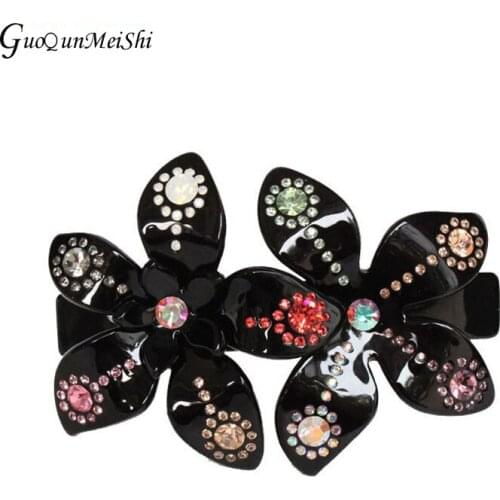Flowers Hair Accessory - Rhinestone Acetate Hair Jewelry Barrette Ornament Clip for Women Lady Tiara Wedding Office Prom Wear