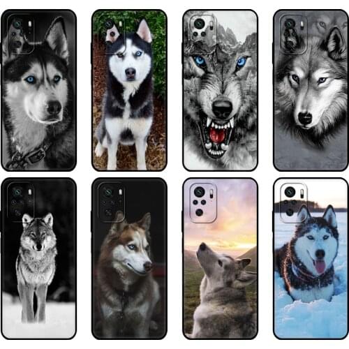 Black tpu Case For Xiaomi Redmi 9T Case Redmi Note 9T Note 10 Pro Case Animal Wolf Husky Dog