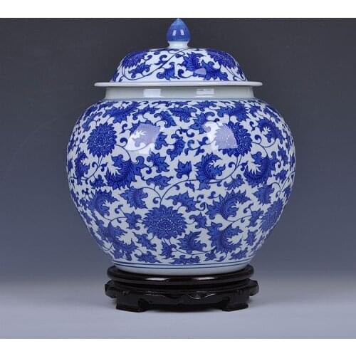 Jingdezhen Ceramics Blue And White Porcelain Lotus Root Large Size Pot Temple jar Storage Furnishing porcelain ginger jar vase