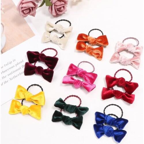 2 PC Velvet Bowknot Elastic Hairrings Simple Fashion Hairtie Ponytail Holders For Little Gilrs Daily Hair Accessories Headdress