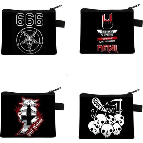 Hail Satan / Baphomet Nirvana/666 Coin Purse Zipper Mini Wallet Purse Teenager Boys Girls Lipstick bag Money bag Card Keys Bags