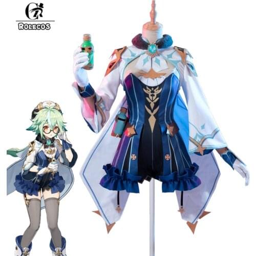 ROLECOS Genshin Impact Sucrose Cosplay Costume Sucrose Cosplay Costume Sexy Women Costume Halloween Dress Shawl Bib Tie Full Set