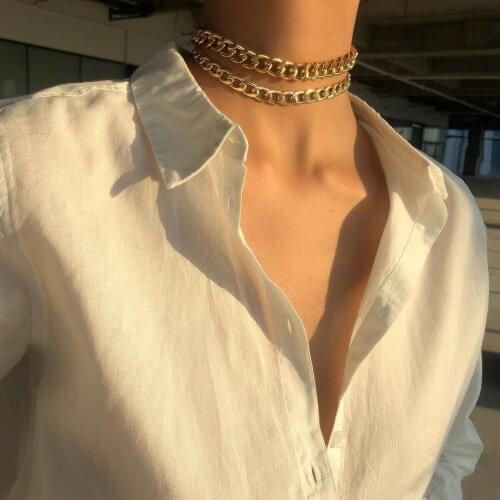 Fashion Punk Rock Gold Aluminium Chain Choker Necklace For Women Layered Thick Link Collar Clavicle Statement Jewelry 2696