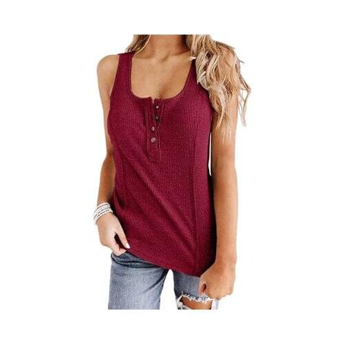 2021 Summer New Womens Cross Border Popular U-Neck Vest Womens Solid Color Sleeveless Vest T-Shirt Womens Wear