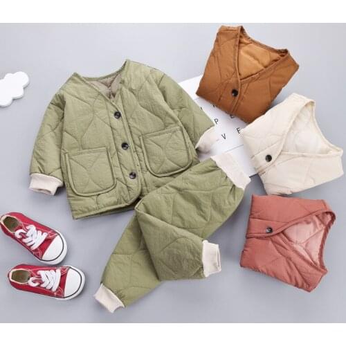 2020 Autumn Winter Kids Cotton Clothing Set For Boys Girls Cotton Padded Jackets+Pants Thicken Warm Suit New Baby Snowsuit