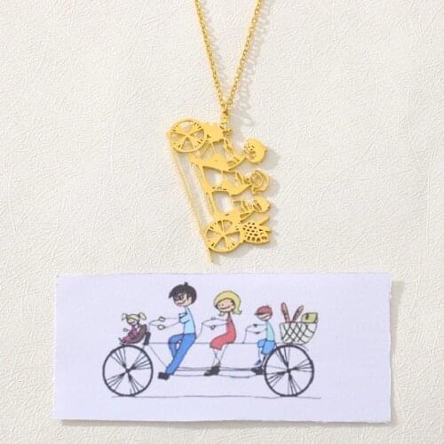 Custom Drawing Necklace Kids Artwork Personalized Stainless Steel Long Chain Collier Custom Design Name LOGO Christmas Gift BFF