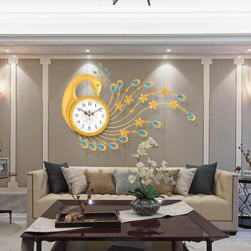 Luxury peacock clocks living room decoration wall clock European-style modern silent clock quartz wall clock crafts