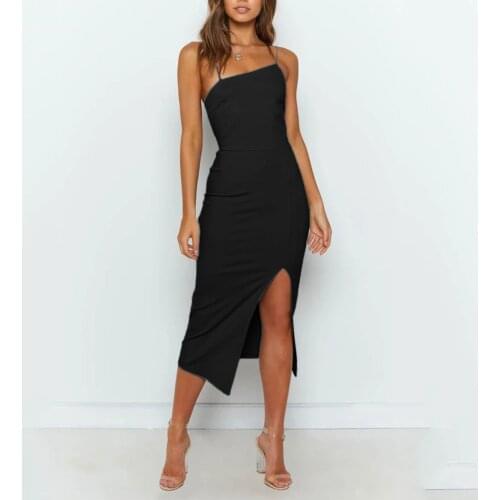 Sundress sexy dress Women Sexy Slim Cross Solid Color Split Hip Tight-fitting Slim Dress Party dresses Elegent strap dress