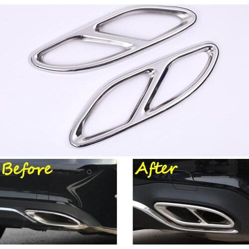 BBQ@FUKA 2x Steel Car Rear Bumper Exhaust Tail Pipe Muffler Cover Trim Car Sticker Styling Fit For Benz E Class 2014-2016