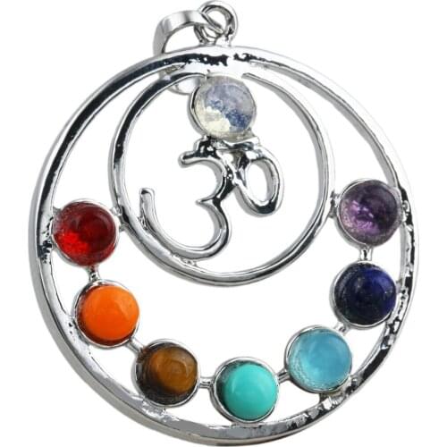 SUNYIK 7 Chakra Stone Dowsing Reiki AUM OM Hindu Charms Pendant Jewelry