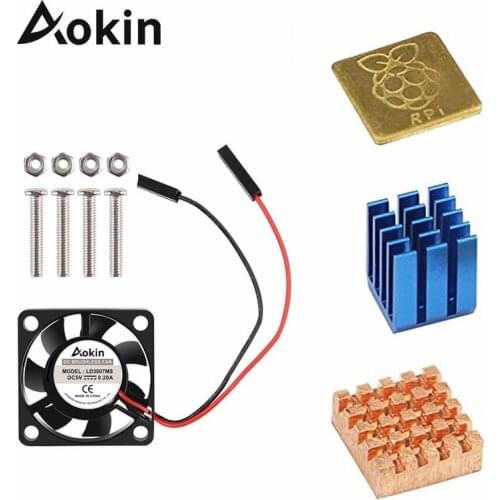 Aokin 5V / 3.3V Cooling Fan With Screws + Heat Sink 1 Aluminum With 2 Copper For Raspberry Pi 3 / Pi 2 Model B Rpi B