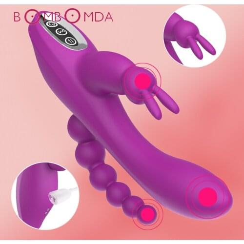 G-spot Rabbit Vibrator For Women Waterproof Dildo Vibrator Triple Massage Clit Stimulator Anal Beads Vibrators Sex Toy For Women