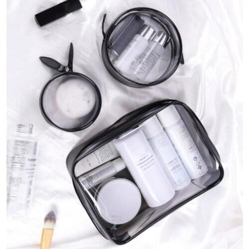 Women Make Up Bag Round PVC Waterproof Transparent Travel Toiletry Storage Bag Makeup Pouch Bathroom Organizer Case With Zipper