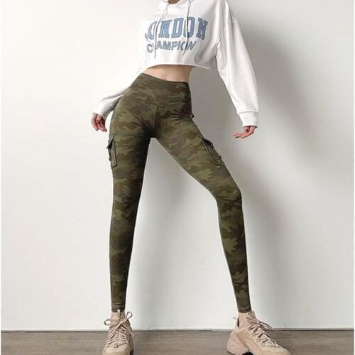 SALSPOR Women Camouflage Leggings High Waist Casual Pocket Jeggings Fitness Elastics Slim Fit Workout Leggings