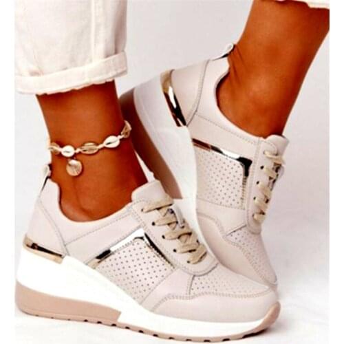 2021 New Women Casual Wedge Sneakers Autumn Lace-Up Height Increasing Vulcanized Shoes Female Platform Sneaker Comfy Sport Shoes