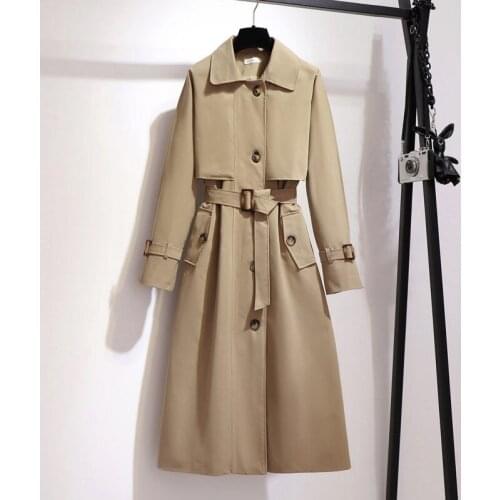 2020 New Khaki Trench Coat Womens Mid-length Korean Temperament Spring Windbreaker With Belt Single Breasted Long Coat r441