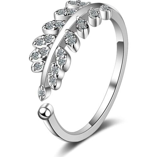 Korean 925 Sterling Silver Handmade Olive Leaf Rings for Women Exquisite CZ Stone Adjustable Open Ring Silver 925 Jewelry