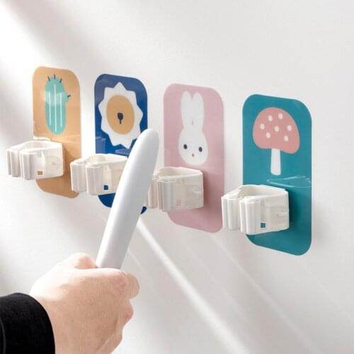 1Pc Seamless Mop Hook Racks Wall Mounted Mop Broom Holder Bathroom Adhesive Hook Storage Broom Hanger Kitchen Bathroom Organizer