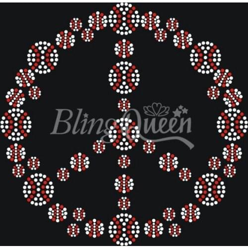 25PCS/LOT Bling Queen Rhinestone Iron On Hot Fix Transfers Baseball Peace Design