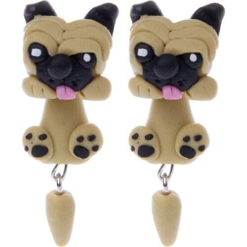 3D Sharpei Pug Dog Earrings For Women Polymer Clay Cartoon Animal Stud Earring
