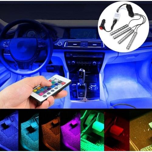 4X full-color LED interior lighting kit, under the dashboard foot, car atmosphere light, decorative light with seven colors
