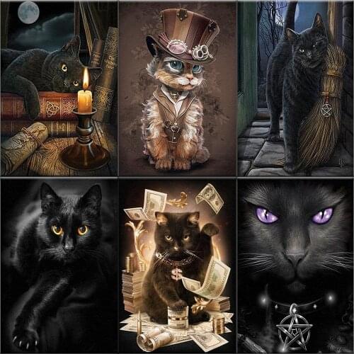 Diamond Embroidery Black Cat Full Square/Round Diamond Painting Animals Cross Stitch Kit Rhinestone Picture Creative Gift Decor