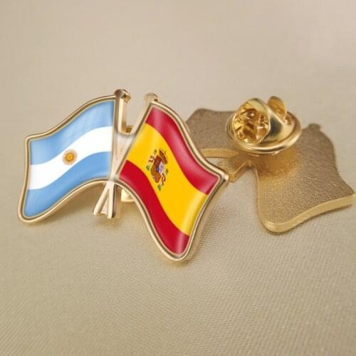 Argentina and Spain Crossed Double Friendship Flags Lapel Pins Brooch Badges