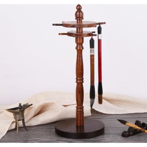 Bamboo Calligraphy Brush Pen Holder Double Layer 11 Hooks Rotatable Brush Hanger Stand Hanging Pen Rest Art Calligraphy Supplies
