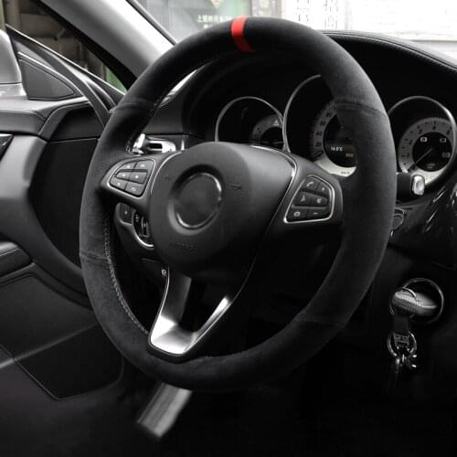 Black Alcantara Hand-stitched Car Steering Wheel Cover for Mercedes-Benz W205 C180 C200 C260 C300 B200