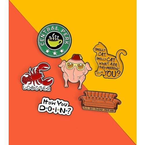 Gourmet Quote Enamel Pins Brooches Tv Show Badges Cat Food Coffee Supper Collar Pin Women Men Bag Hat Accessories Bff Jewelry