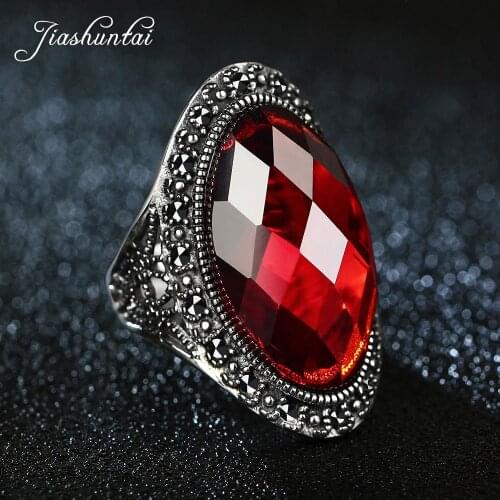 JIASHUNTAI Retro 100% 925 Sterling Silver Big Rings For Women Vintage Natural Stone Jewelry Female Best Gifts