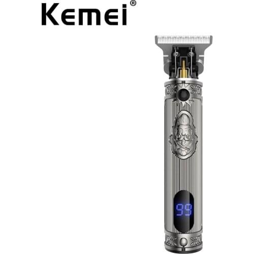 Kemei Professional Barber Precise Zero Gapped Hair Trimmer LCD display T Outliner Cordless Finish Machine with Human Head Patter