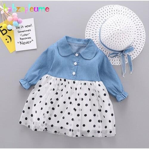2Piece Spring Fall Newborn Baby Girl Clothes Set Fashion Cute Lace Long Sleeve Toddler Dresses Princess Kids Dress+Sunhat 2001-1
