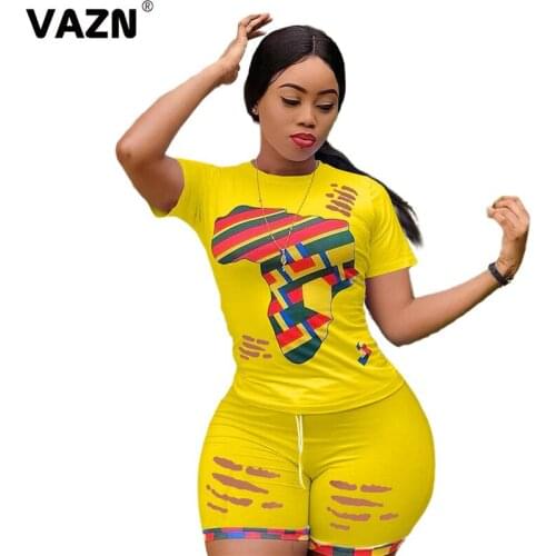 VAZN 2020 Summer Hot Sales Regular Energy Tracksuits Soft Young Fashion Short Sleeve Top Short Pants Slim Women 2 Piece Set