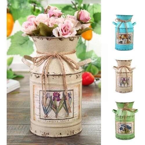 Creative Retro Vase Milk Jug Shape Hemp Rope Flower Bedroom Bucket Living Arrangement Room Tin Bottle Decoration Flower X3U7