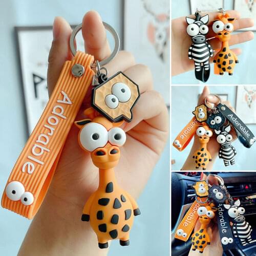Cute Big Eyes Zebra Keychain Cartoon Eye-Catching Giraffe Keyfob Silicone Fun Toy Fashion Pendant Creative Ugly Animal Keyring
