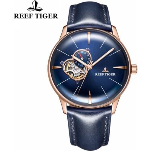 Reef Tiger/RT Luxury Brand Men Business Automatic Wristwatches Japan NH39 Mechanical Movement Dress Tourbillon Skeleton Clocks