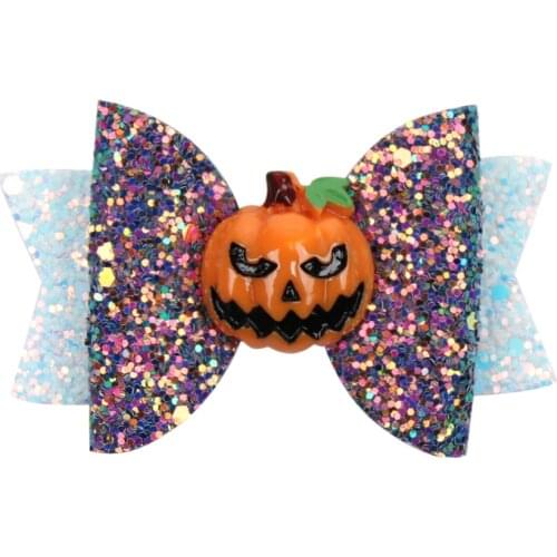 Oaoleer 2021 New 3 Inch Halloween Hair Bows Pumpkin Hair Bows Kid Hair Clip Masquerade Party Little Girls Barrettes Headwear