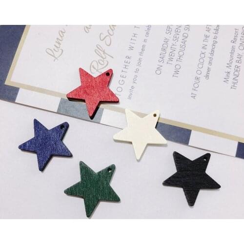 Wholesale 100pcs 25mm Kawaii Colorful Wooden Star Charms Ornament Accessories Cute Wood Jewelry Necklace Pendants Earring Charm