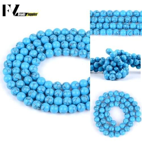 Wholesale 4-12mm Blue Turquoise Stone Loose Spacer Round Beads For Jewelry Making DIY Bracelets Necklace Needlework 15"