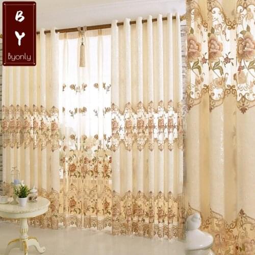 European-style Pastoral Flannel Custom Curtains Water-soluble Embroidered Blackout Curtains for Living Dining Room Bedroom