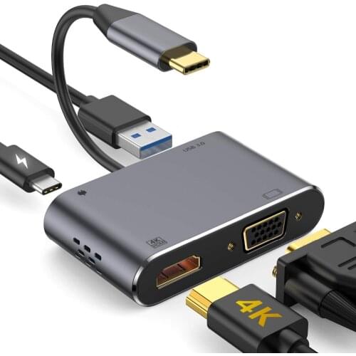 Type C to 4K HDMI-compatible 1080P VGA USB 3.0 PD Charging Adapter Converter 2 Screens Same Display for MacBook Pro Samsung S10