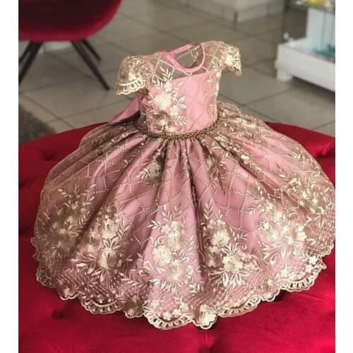 Girls Flower Dress For Kids Wedding Birthday Party Dress Children Lace Embroidery Princess Pageant Vestidos Girls Elegant Dress