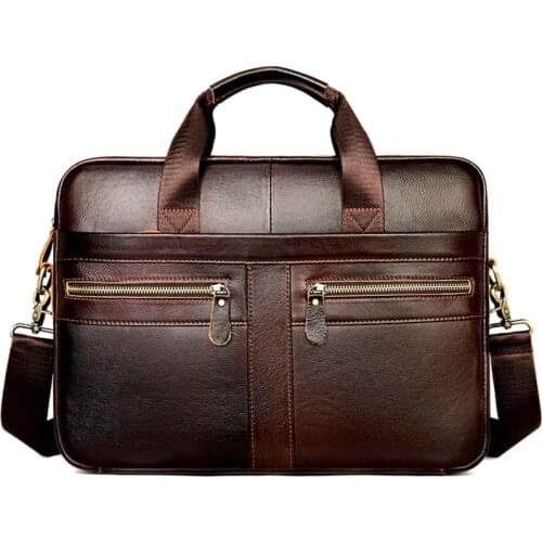 Mens Briefcase Genuine Leather Male Laptop bag Natural Leather Handbags Cowhide leather Man bag Shoulder bag for Business man