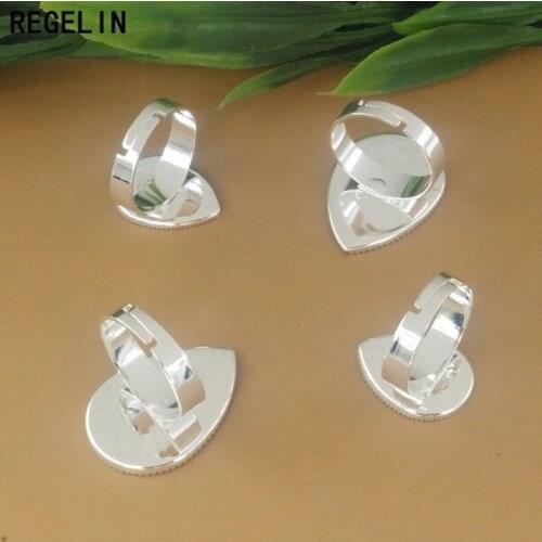 REGELIN Heart Rings Bases Rings Cabochon Settings Bezel Tray Adjust Ring Blank Base 10pcs 13x18/18x25mm Cabochon Cameo DIY Ring