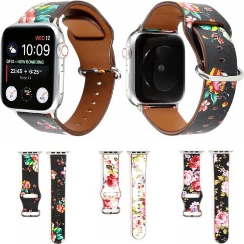 Genuine Leather Strap for Apple Watch Band Series 5 4 3 2 1 Bracelet for iWatch 40mm 44mm 38mm 42mm Women Flower Wrist Belt