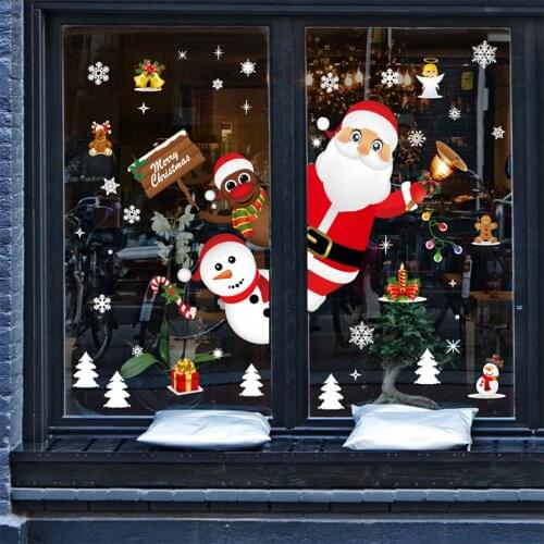 Christmas Stickers for Window Showcase Removable Santa Clause Snowman Home Decor Decal Adhesive PVC New Year Glass Mural
