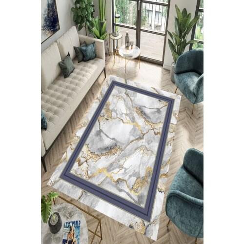 Blue Marble Patterned Non Slip Leather Floor Living Room Entrance Carpet