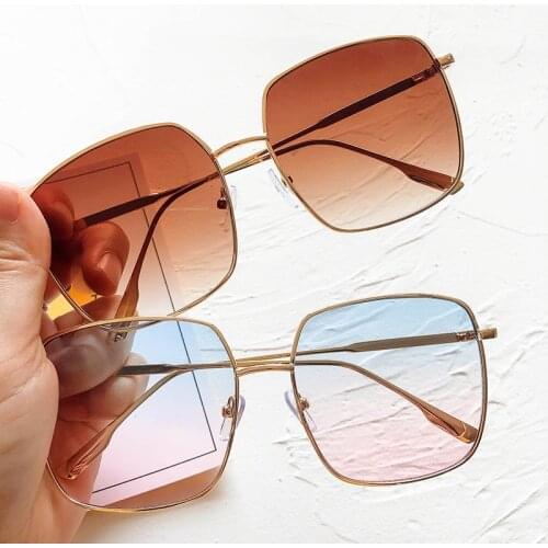 HKNA Oversized Alloy Sunglasses Women Luxury Square Big Frame Sun Glasses Women/Men Vintage Gradient Mirror Gafas De Sol Mujer